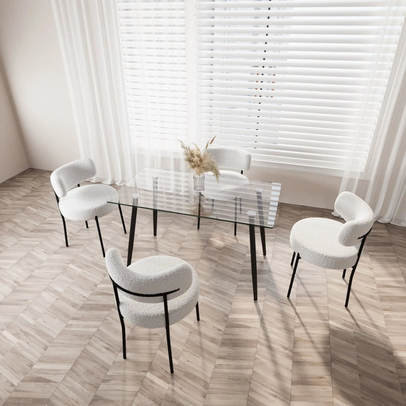 Modern Minimalist Rectangular Glass Dining Table With Tempered Glass Top Metal Legs, For 4 - 6 - Transparent by HouseOfZazla