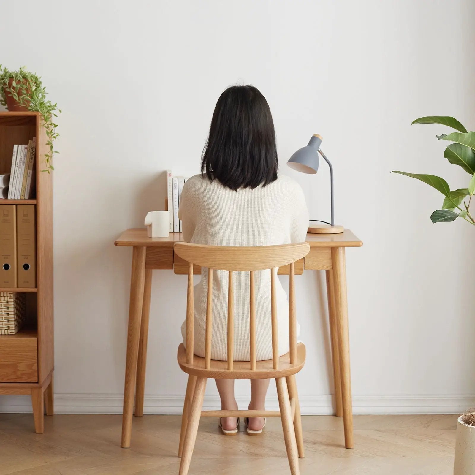 Computer Study, Work Desk Dressing Table Slim With Drawer - Oak Natural by HouseOfZazla