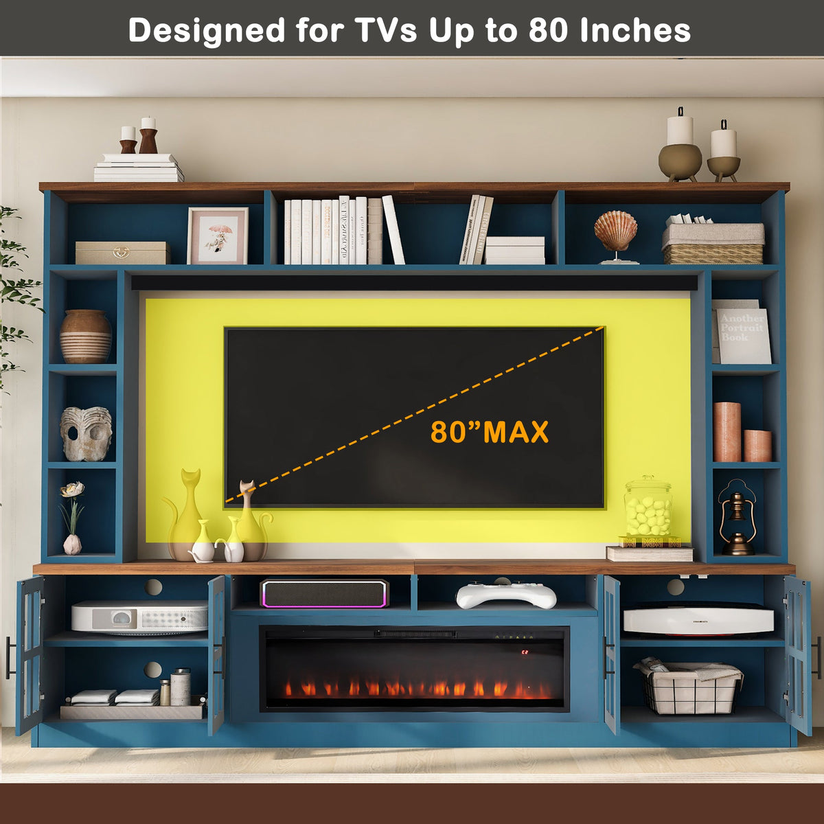Wall Unit Entertainment Center with Electric Fireplace - Modern White, photo 7 of 10