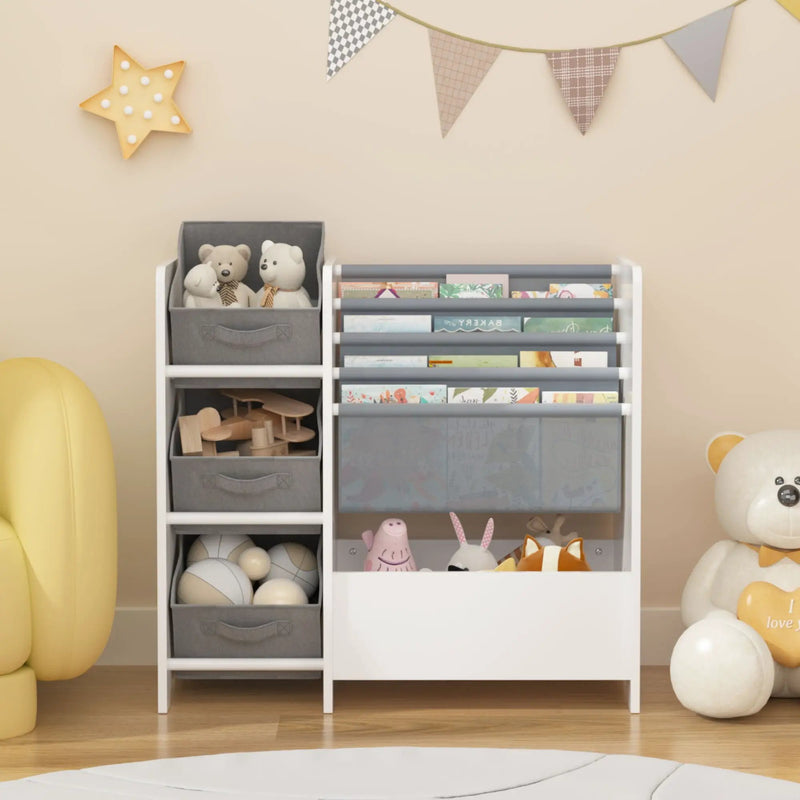 Bookshelf And Toy Storage Organizer, Multifunctional 4 Tier With 3 Collapsible Drawers - White by HouseOfZazla