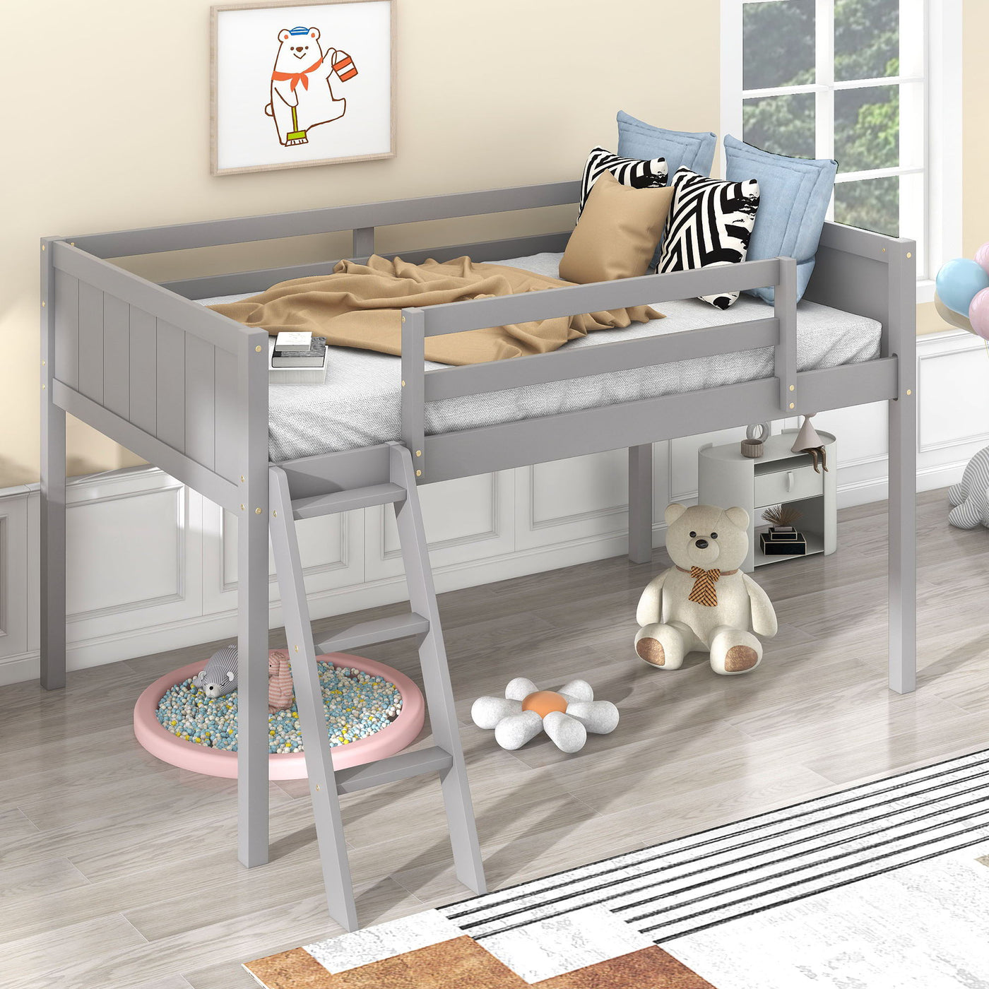 Low Loft Bed With Adjustable Ladder by HouseOfZazla