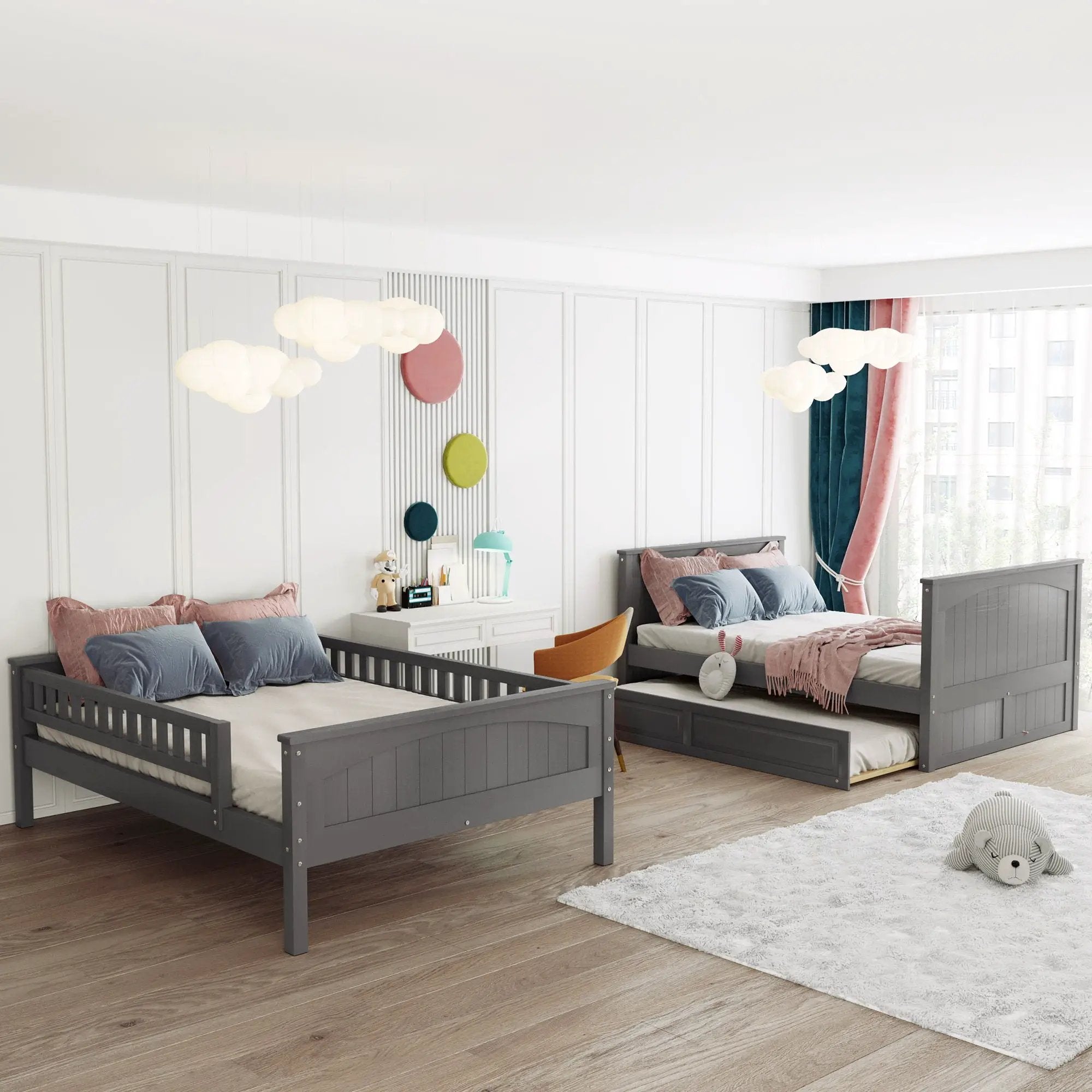 Bunk Bed With Twin Size Trundle, Guardrails by Unique Piece Furniture