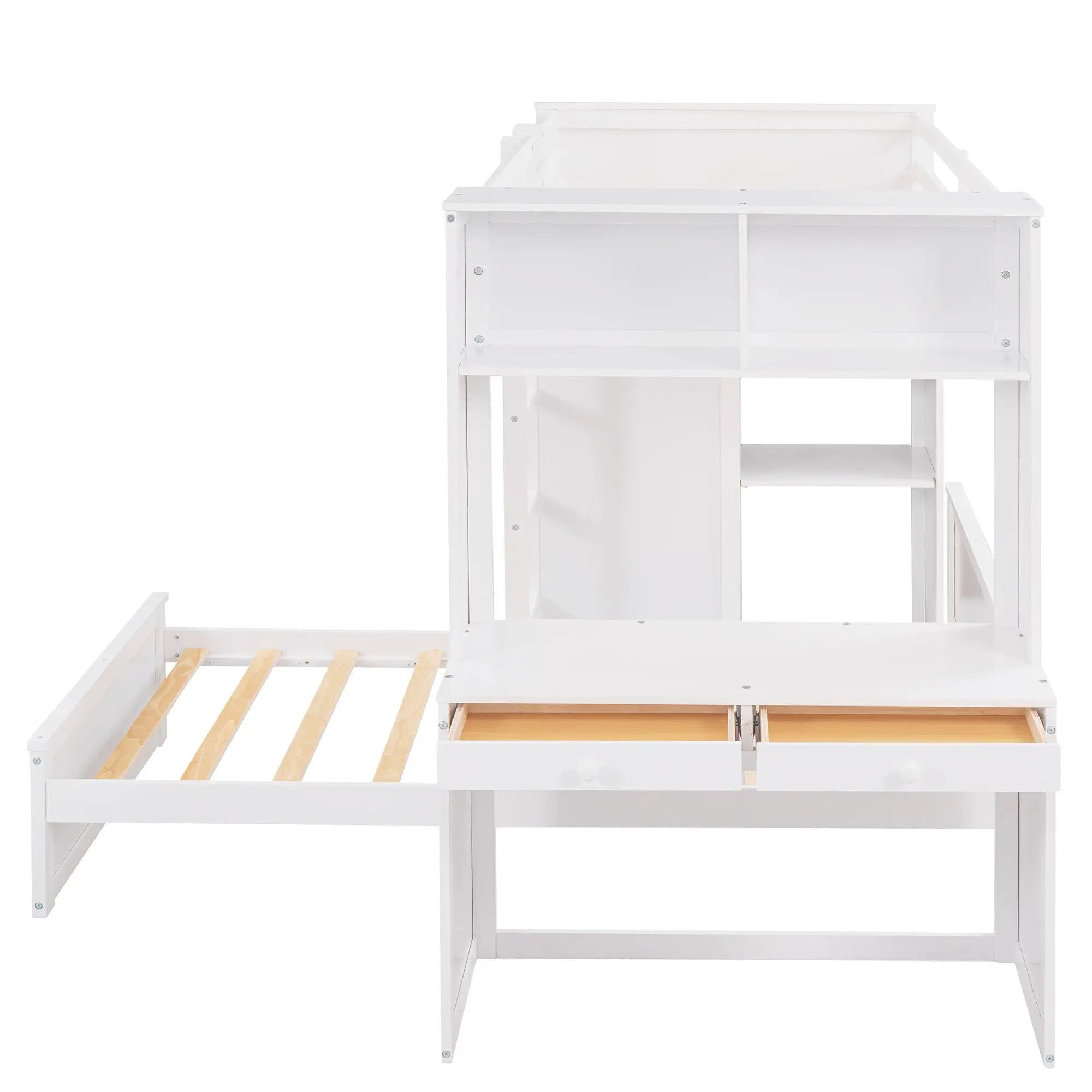 Loft Bed With A Stand Alone Bed, Shelves, Desk, And Wardrobe by HouseOfZazla