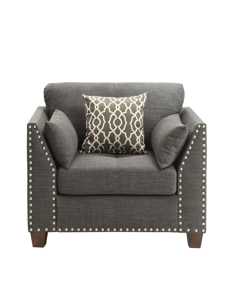 Light Charcoal Arm Chair with 3 Pillows and Nailhead Trim, photo 4 of 7