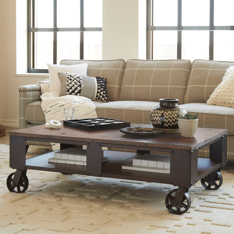 Pinebrook - Rectangular Cocktail Table (2 Braking Casters) - Distressed Natural Pine, photo 4 of 5