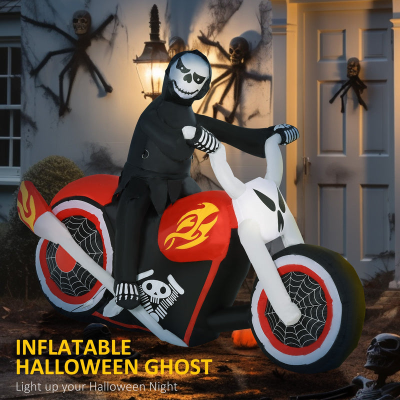 6' Halloween Inflatable Grim Ghost Biker with LED Lights - White, photo 8 of 10