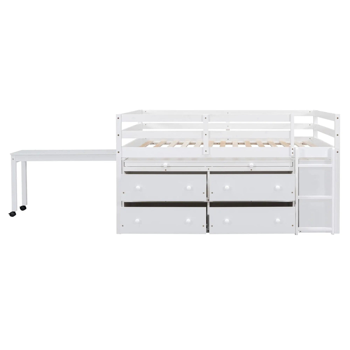 Loft Bed With Retractable Writing Desk And 4 Drawers, With Lateral Portable Desk And Shelves by Unique Piece Furniture