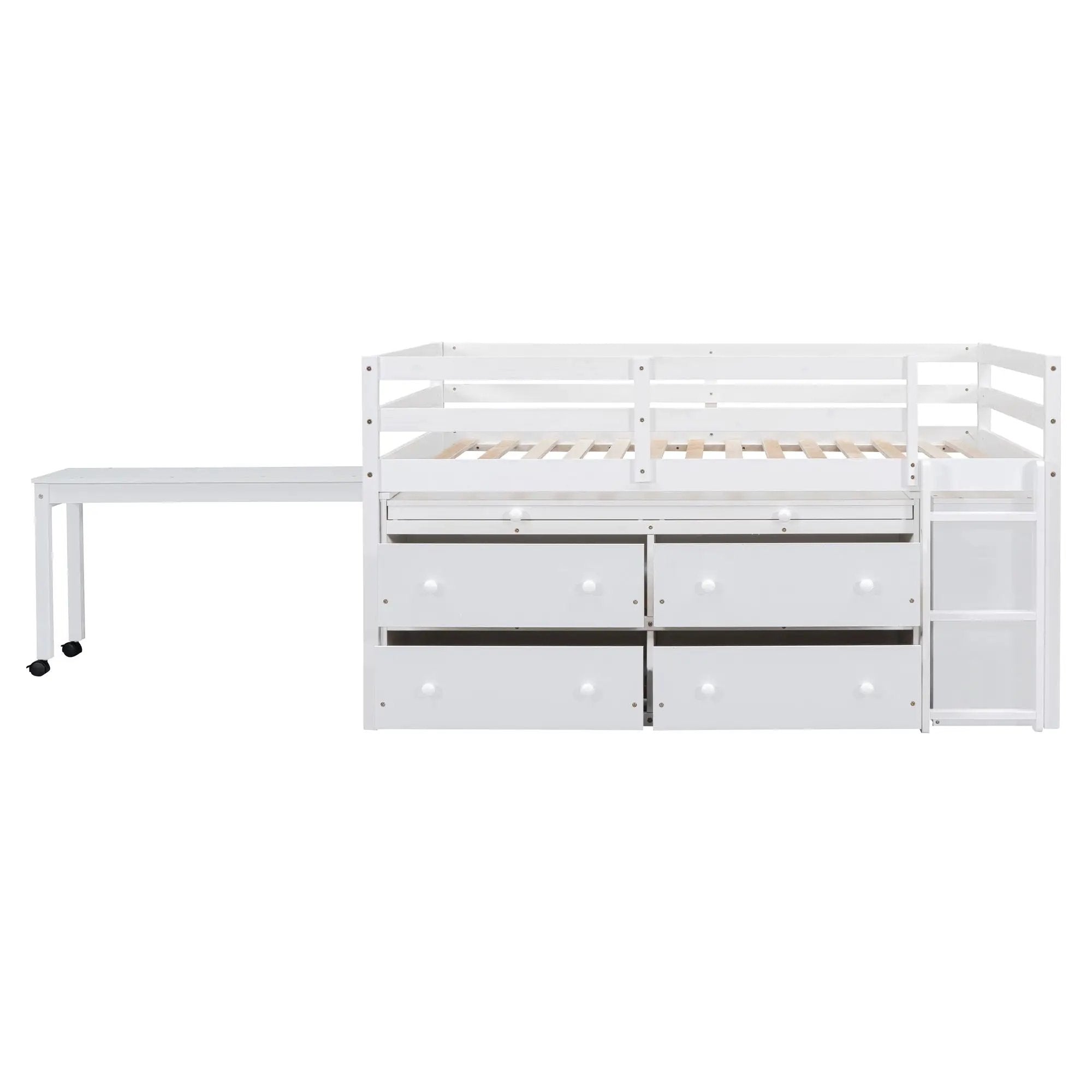 Loft Bed With Retractable Writing Desk And 4 Drawers, With Lateral Portable Desk And Shelves by HouseOfZazla