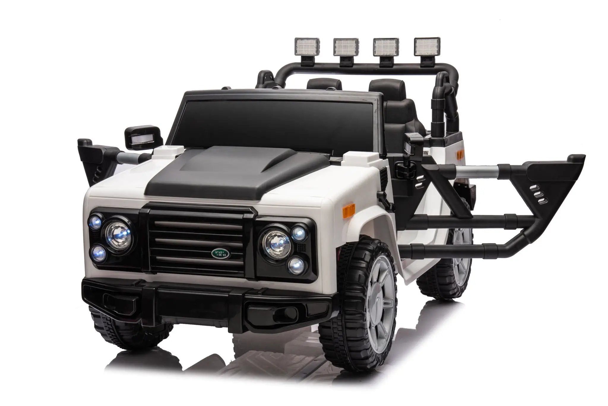 12V7A 30W*2 Four-Wheel Drive Seat One Button Start, Forward And Backward, High And Low Speed, Music, Front Light, Power Display, Two Doors Can Open, 2.4G R / C, Seat Belt Four Wheel Absorber by HouseOfZazla