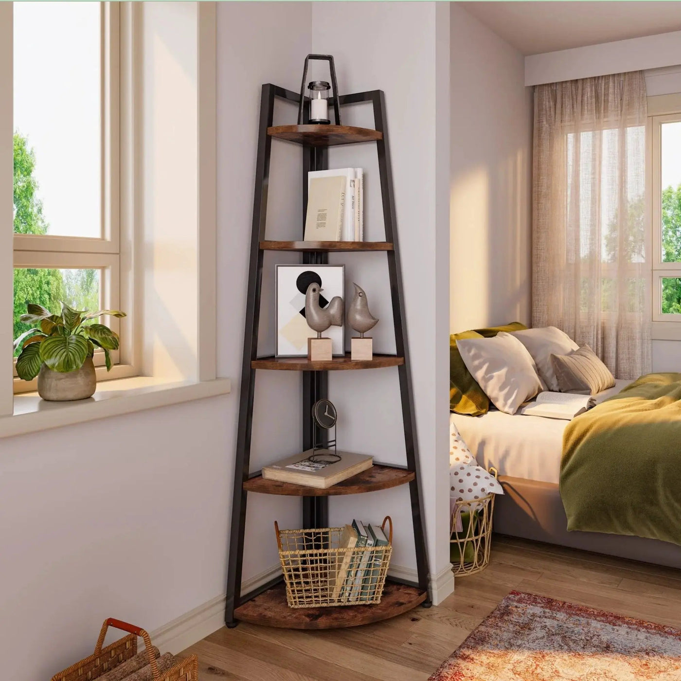 Tall 5 Tier Corner Bookshelf For Living Room by HouseOfZazla