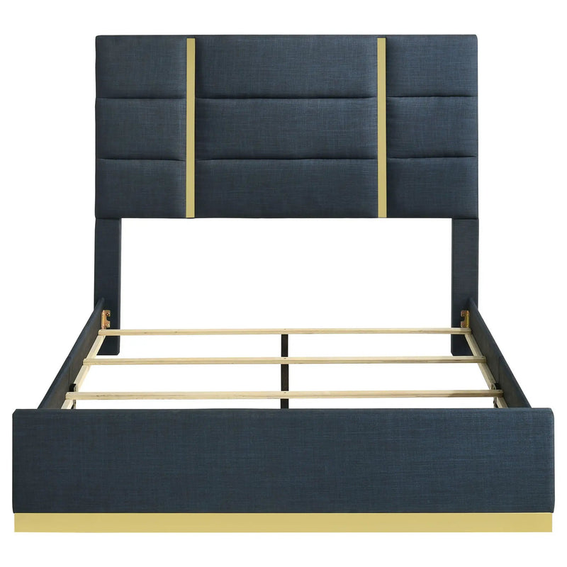 Ines 56-inch Fabric Upholstered Queen Panel Bed Navy by Unique Piece Furniture
