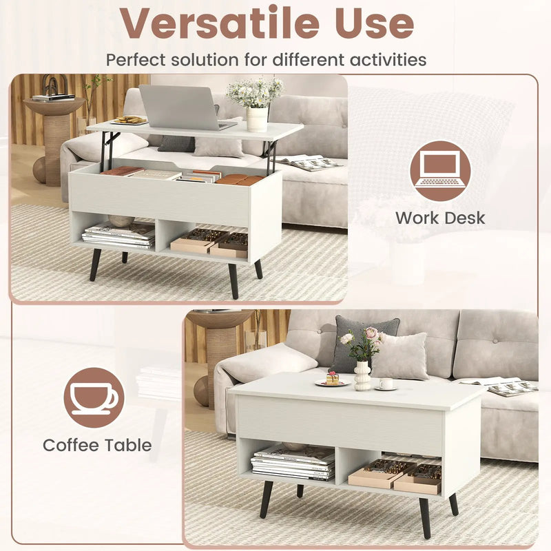 31.5 Inch Lift-Top Coffee Table with Hidden Storage and 2 Open Shelves by DirectDeals