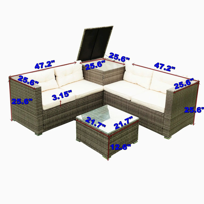 4 Piece Patio Sectional Wicker Rattan Outdoor Furniture Sofa Set With Storage Box by HouseOfZazla