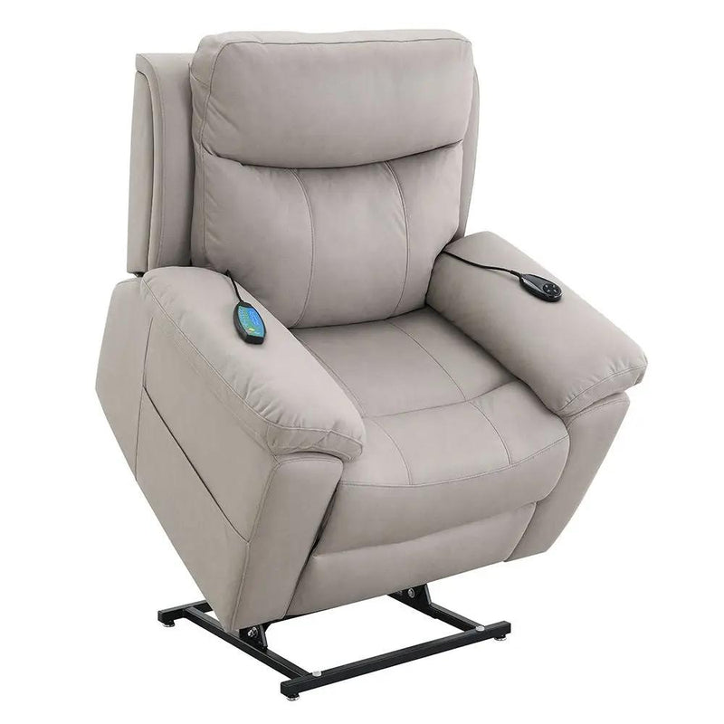 Chriki - Power Recliner With Lift & Heating & Massage - Beige Chenille & Black by Unique Piece Furniture
