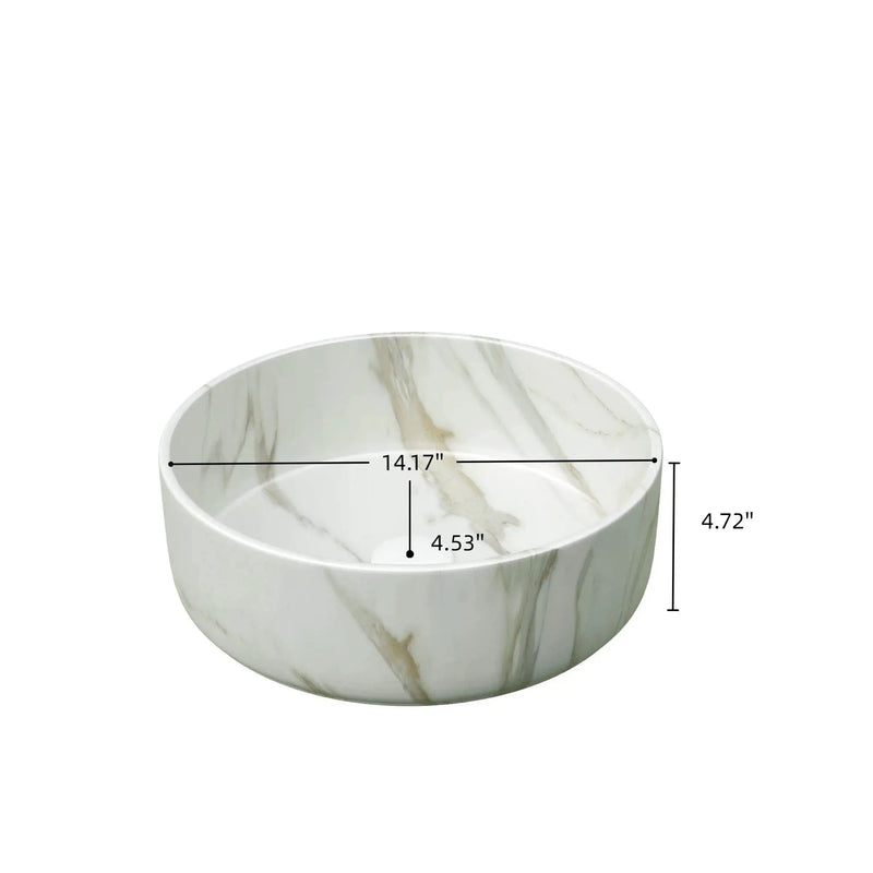 14'' Bathroom Sink, Round Vessel Ceramic Sink with Stone Pattern by HouseOfZazla