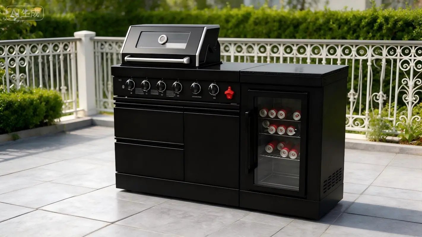 65" 4-Burner 72,000 BTU Black Outdoor Kitchen Island Grill Marble Countertops Wine Cooler by Chery Industrial