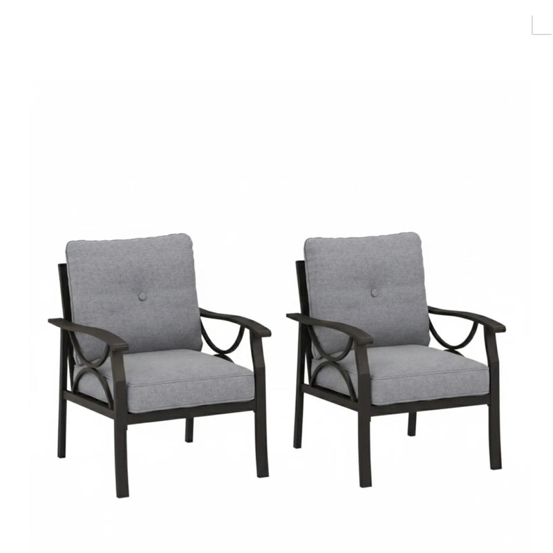 All Weather Armchairs With Cushions, Sculptural Design (Set of 2) - Gray / Khaki by HouseOfZazla