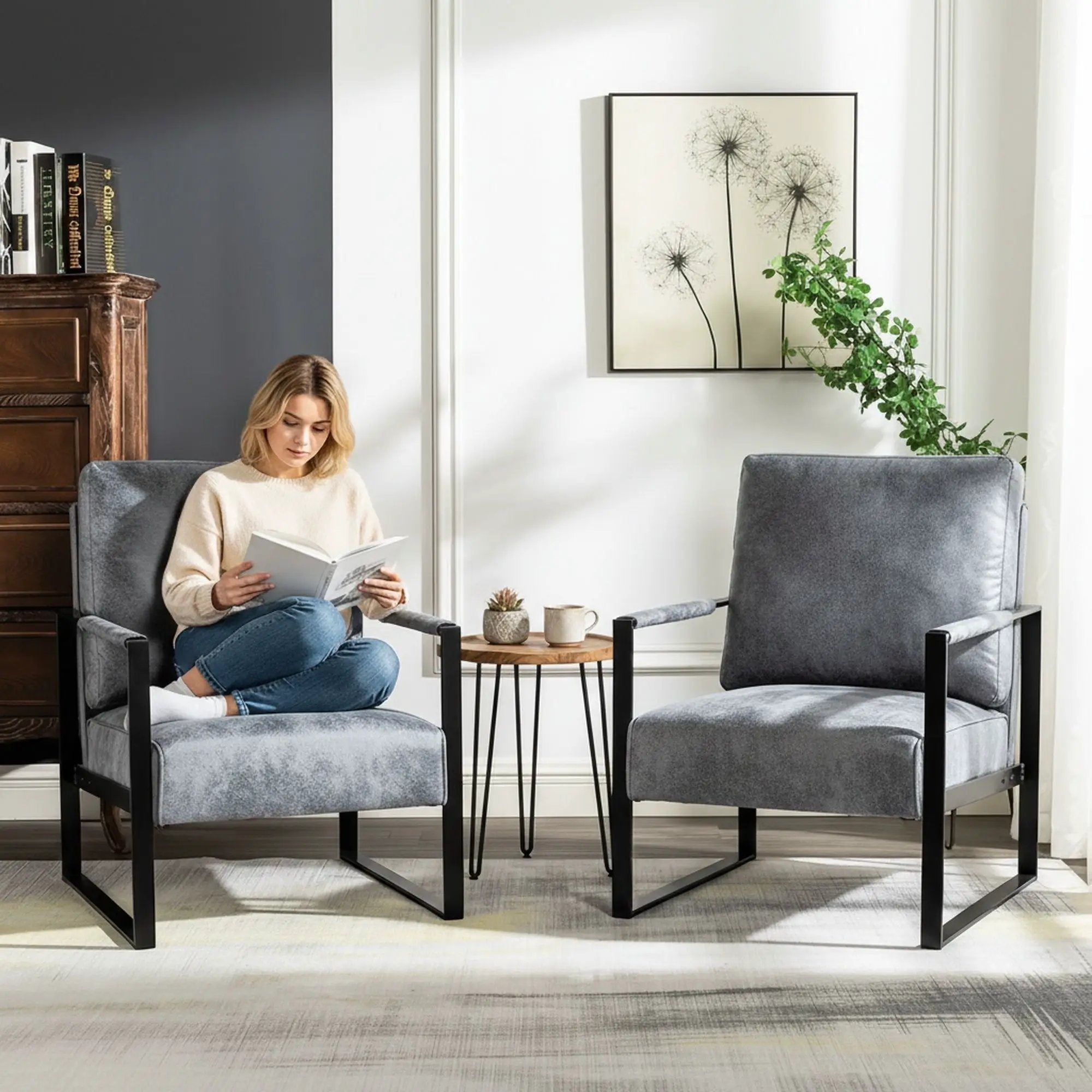 Classic Mid Century Modern Accent Chair With Durable Square Metal Frame, Armchair by Unique Piece Furniture