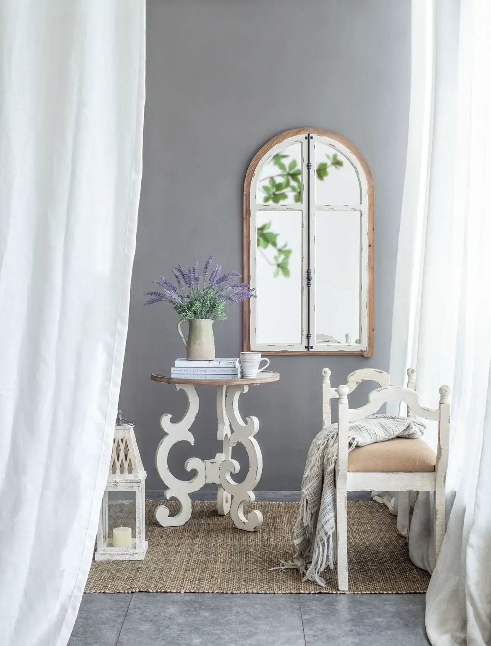 Harlow - Bench, Farmhouse / French Country Style Vanity Chair - Beige / White by HouseOfZazla