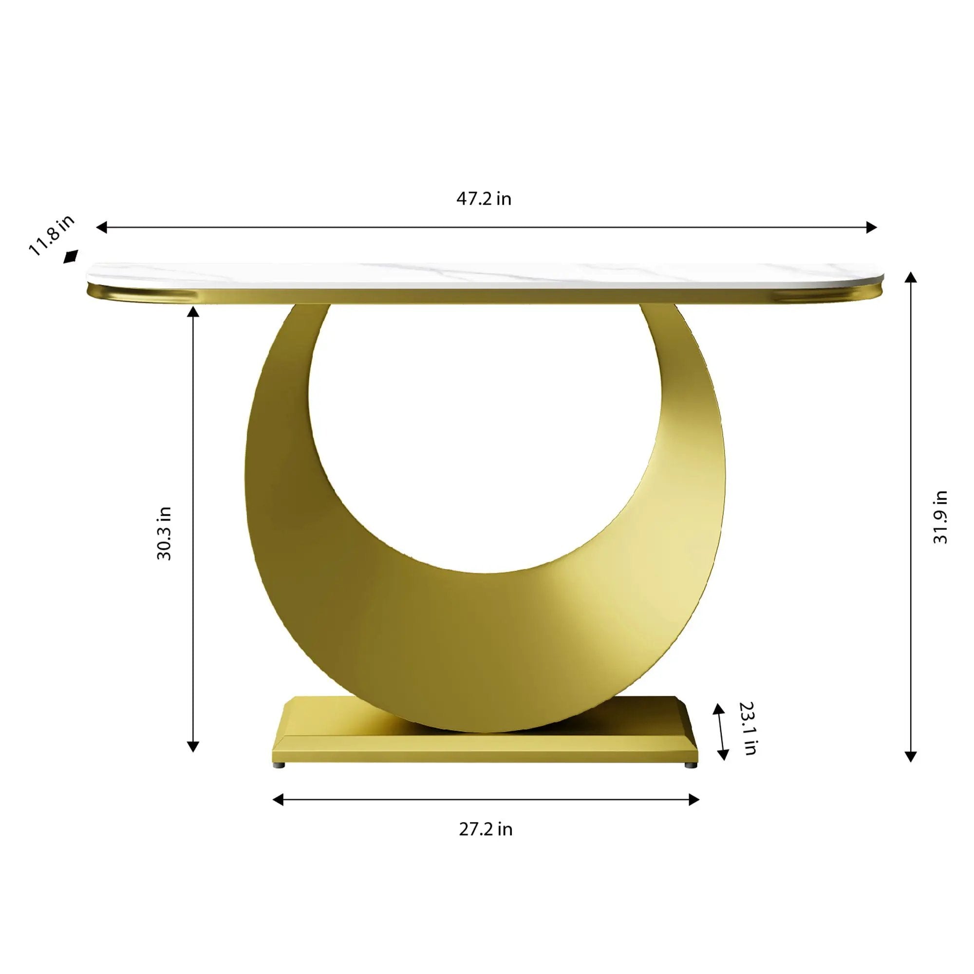 Half Console Table For Hallway - Gold / White by HouseOfZazla