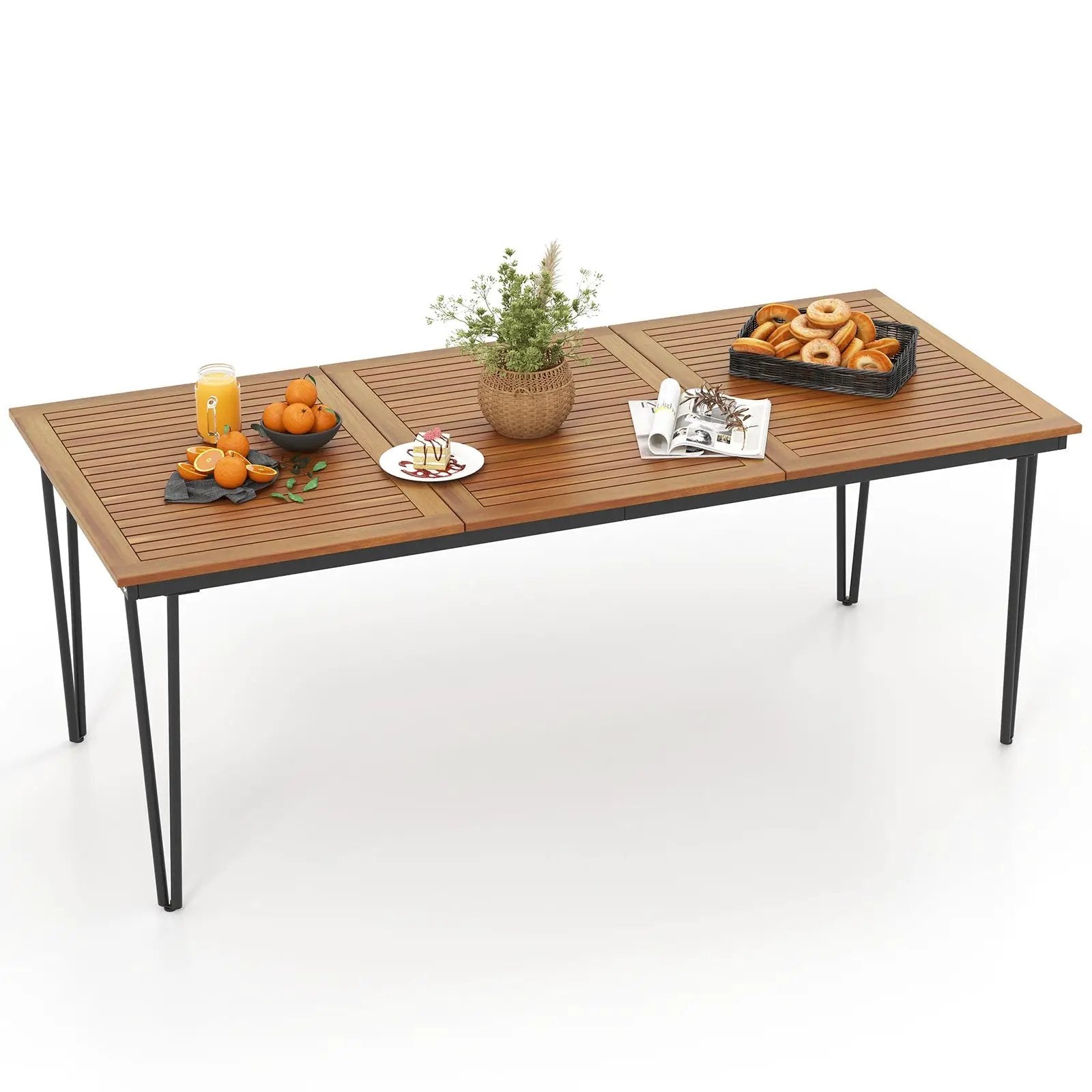 79 Inch 8-Person Outdoor Dining Table with 1.9 Inch Umbrella Hole by DirectDeals