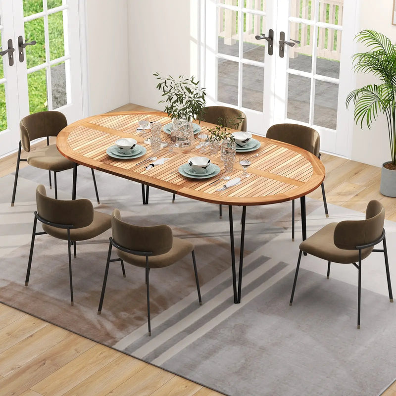 79 Inch Oval Patio Dining Table with Umbrella Hole and Acacia Wood Tabletop for 8 People by DirectDeals