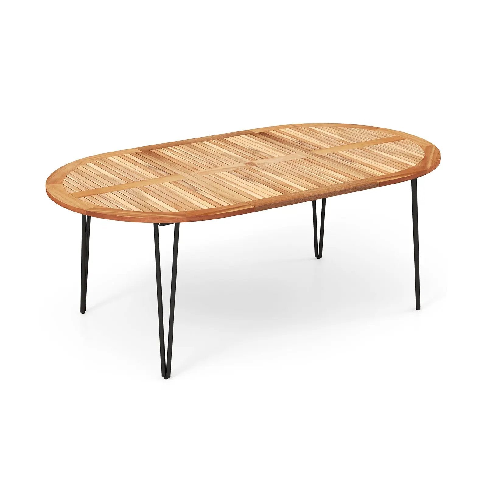 79 Inch Oval Patio Dining Table with Umbrella Hole and Acacia Wood Tabletop for 8 People by DirectDeals