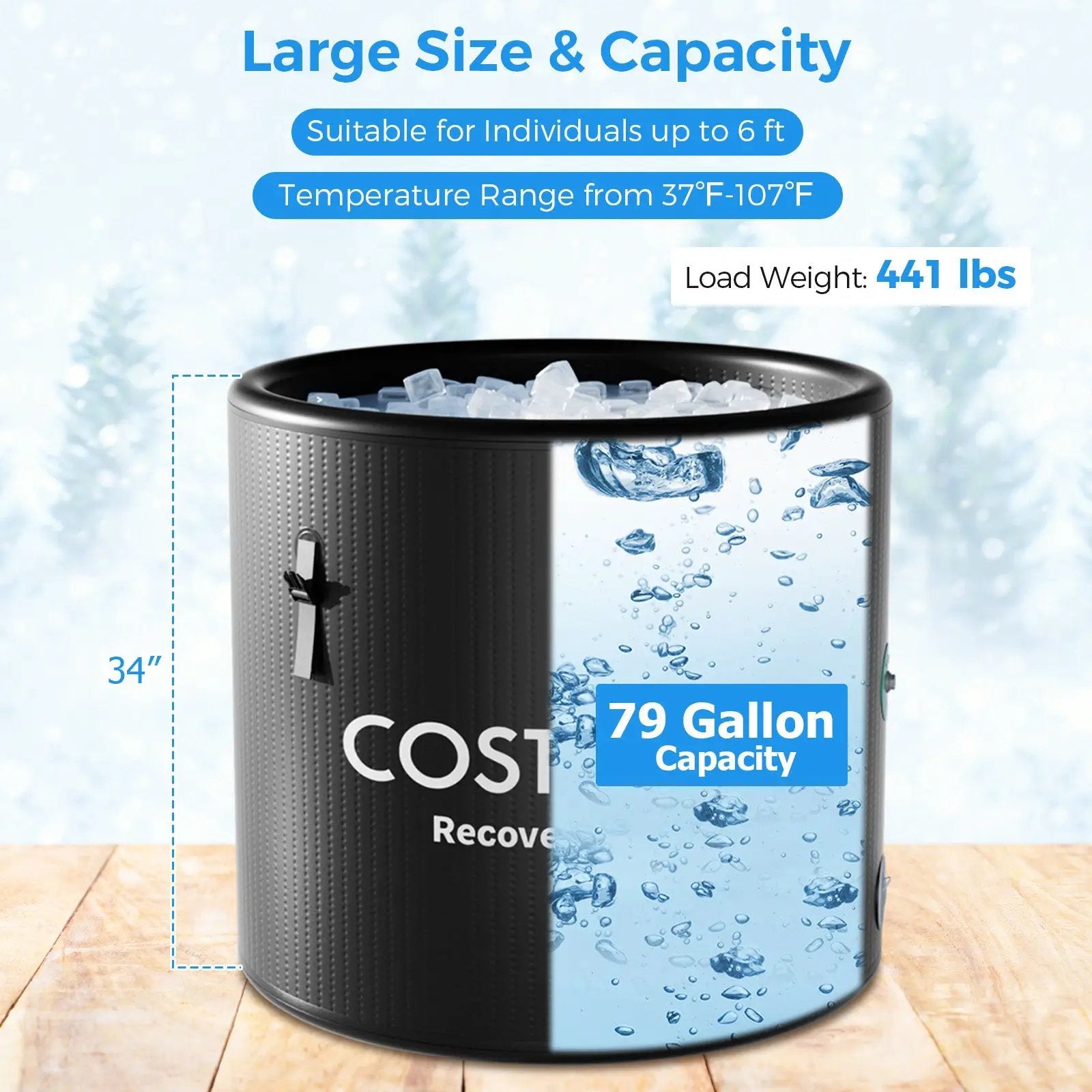 79 Gal Water Chiller Compatible Cold Plunge Tub with Cover-Black by DirectDeals