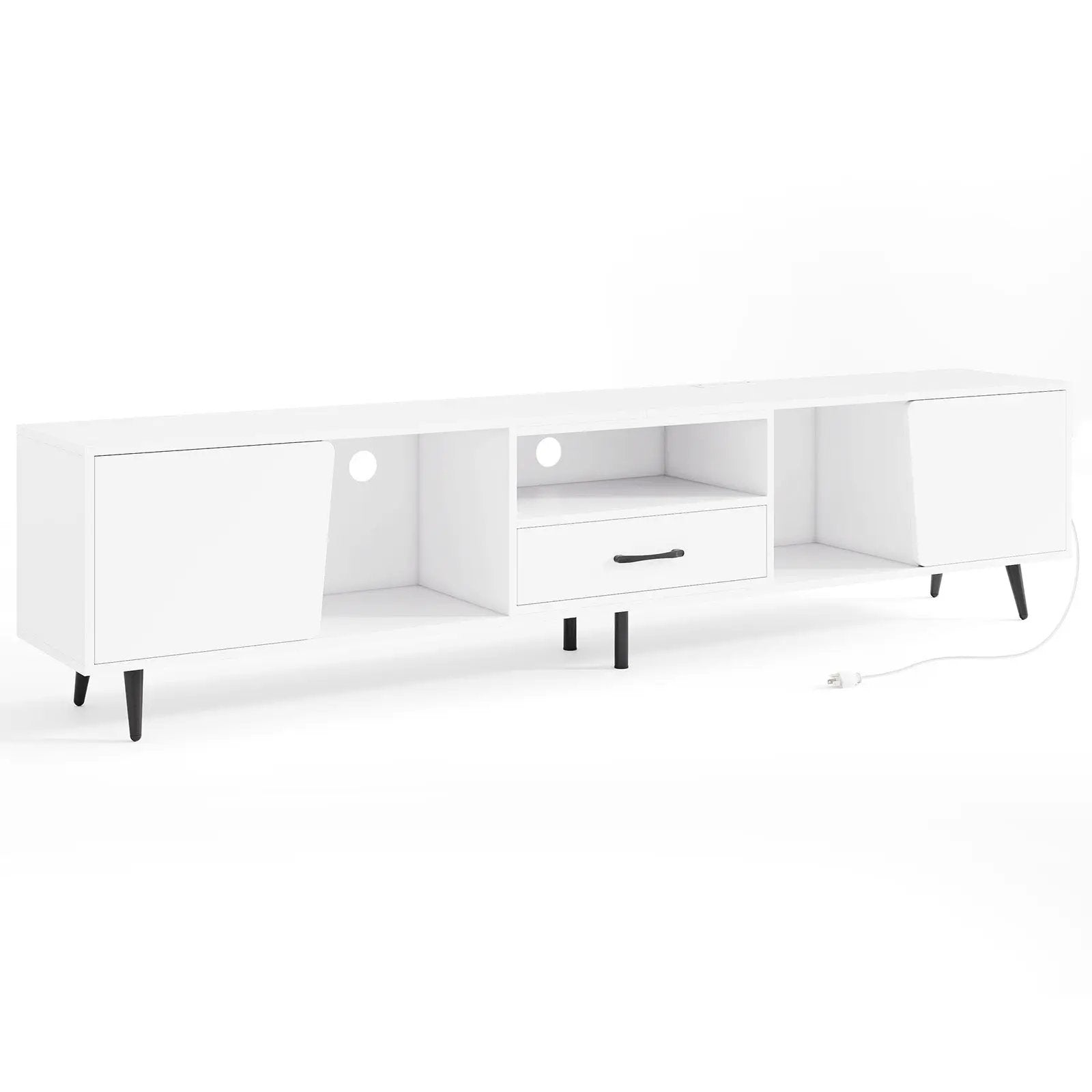 79" TV Stand for TVs up to 90 Inches Entertainment Center Wood Media Console Table Modern Mid Century TV Cabinet-White by DirectDeals