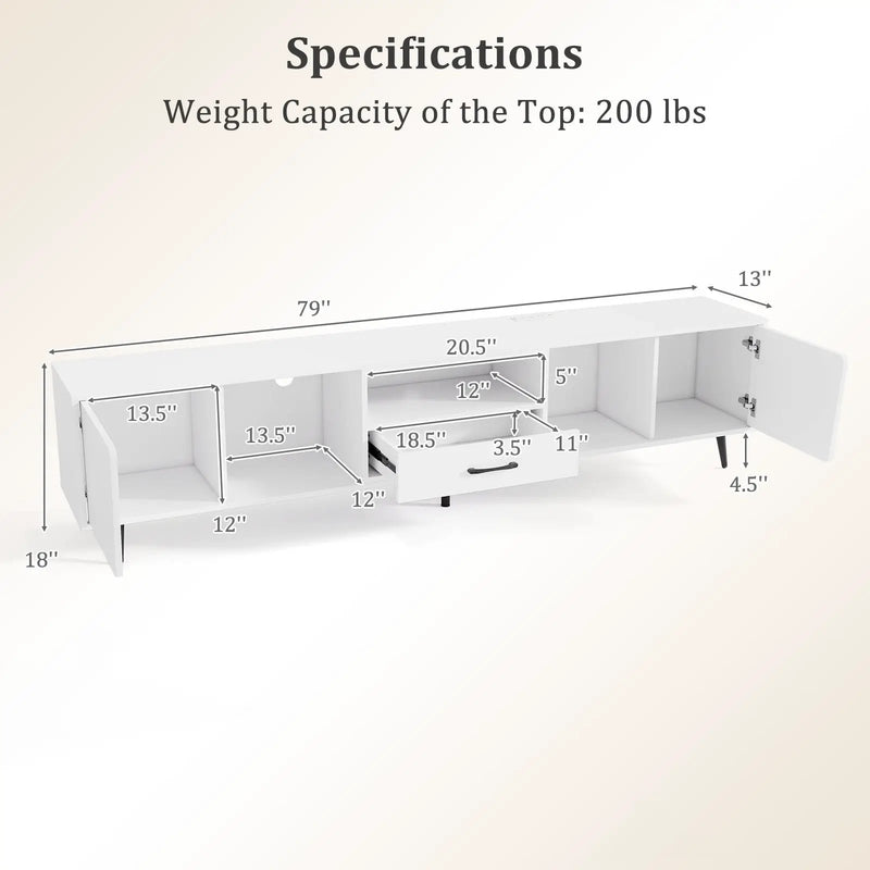 79" TV Stand for TVs up to 90 Inches Entertainment Center Wood Media Console Table Modern Mid Century TV Cabinet-White by DirectDeals