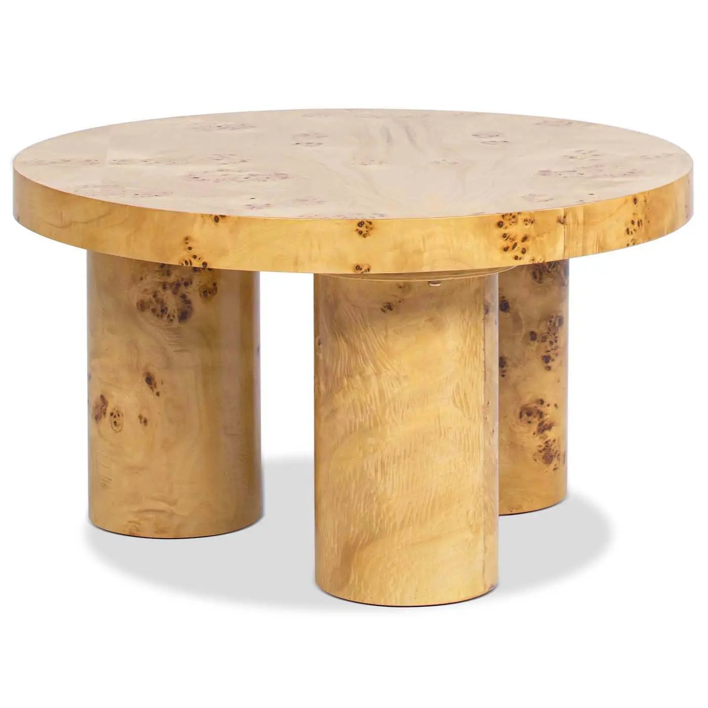 Nebula - Round Pillar Leg Coffee Table - Warm Natural Brown Burl by HouseOfZazla