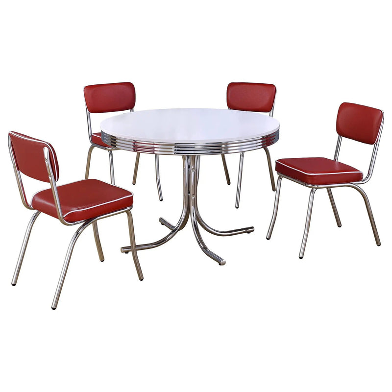 Retro 5-piece Round Dining Table Set White and Red by Unique Piece Furniture