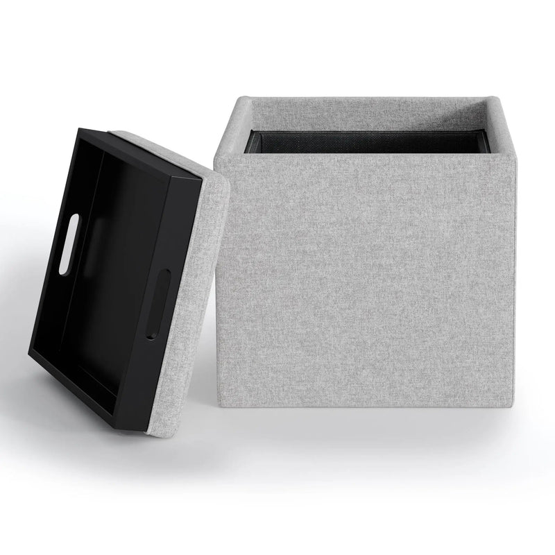 Rockwood - Upholstered Cube Storage Ottoman With Tray by HouseOfZazla