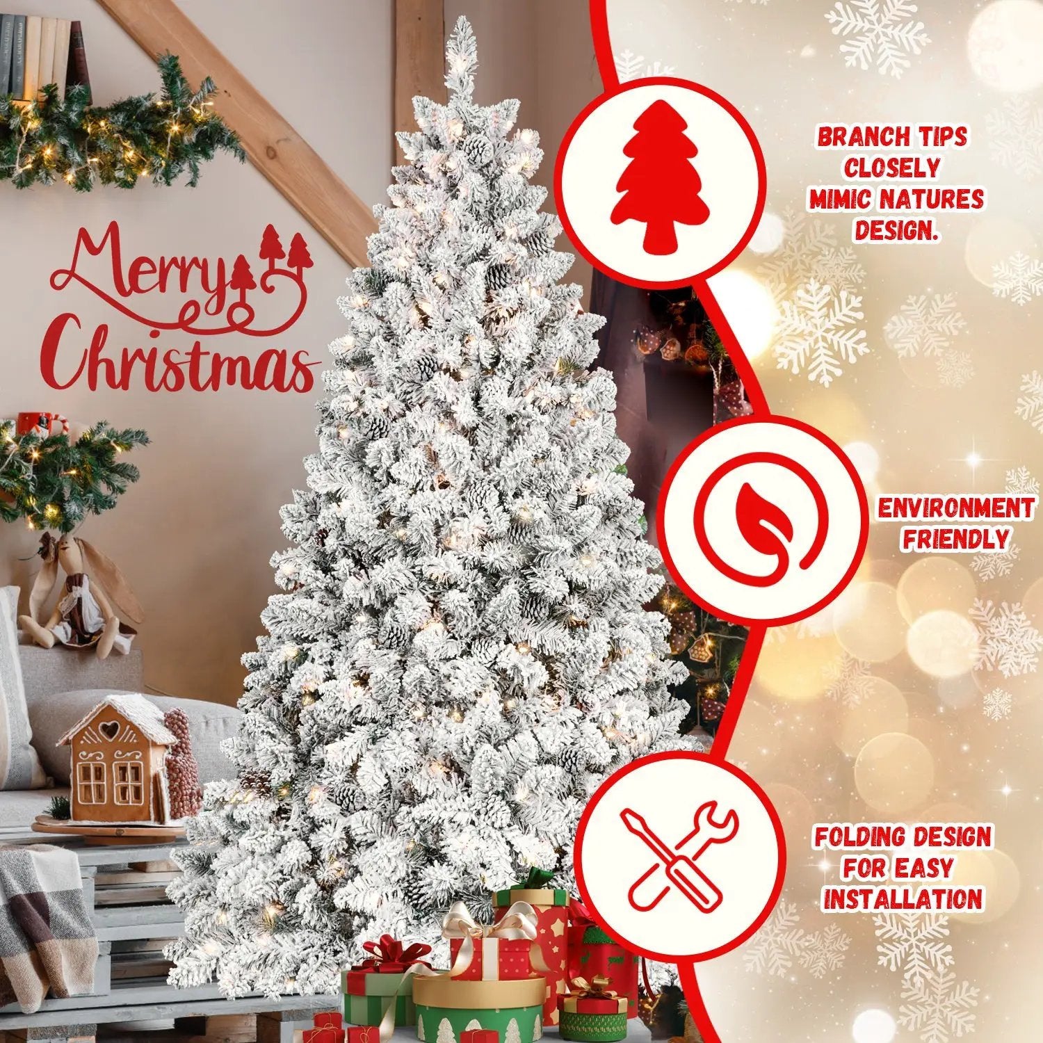 5FT Flocked Christmas Tree with 300 UL Lights by HouseOfZazla