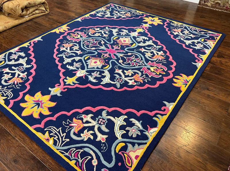 Safavieh Rug 8x10 Belagio Collection, Navy Blue Pink Yellow, Power-Loomed Wool Carpet, Floral Area Rug, Modern Rug, Room Sized 8 x 10 ft Rug by Jewel Rugs