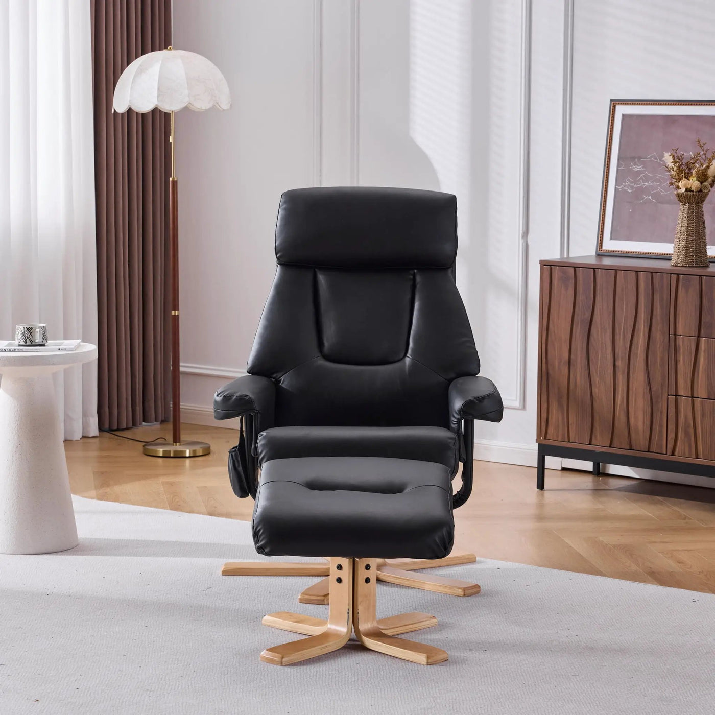 Upholstered Heated Massage 360° Swivel Accent Chair With Ottoman by HouseOfZazla