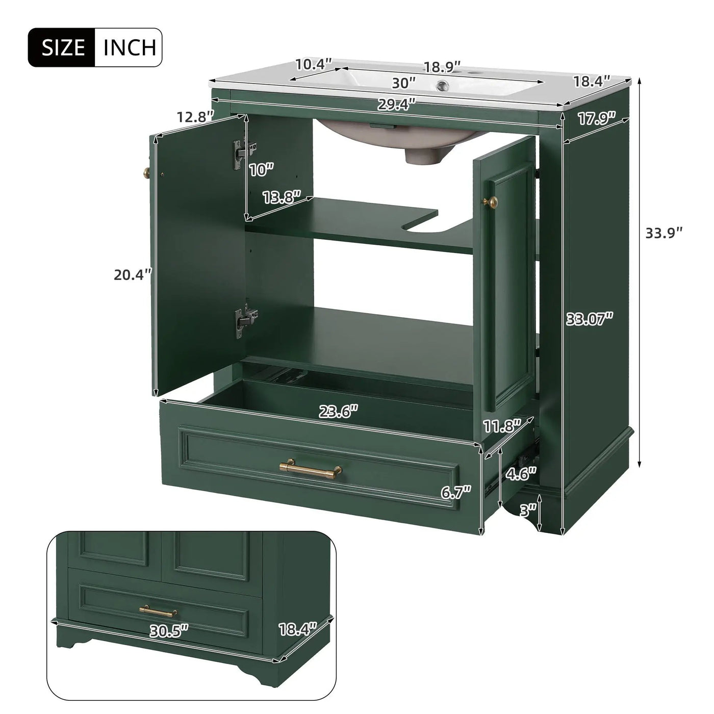 Bathroom Vanity With Sink, Cabinet & 2 Soft Closing Doors & Adjustable Shelf by HouseOfZazla