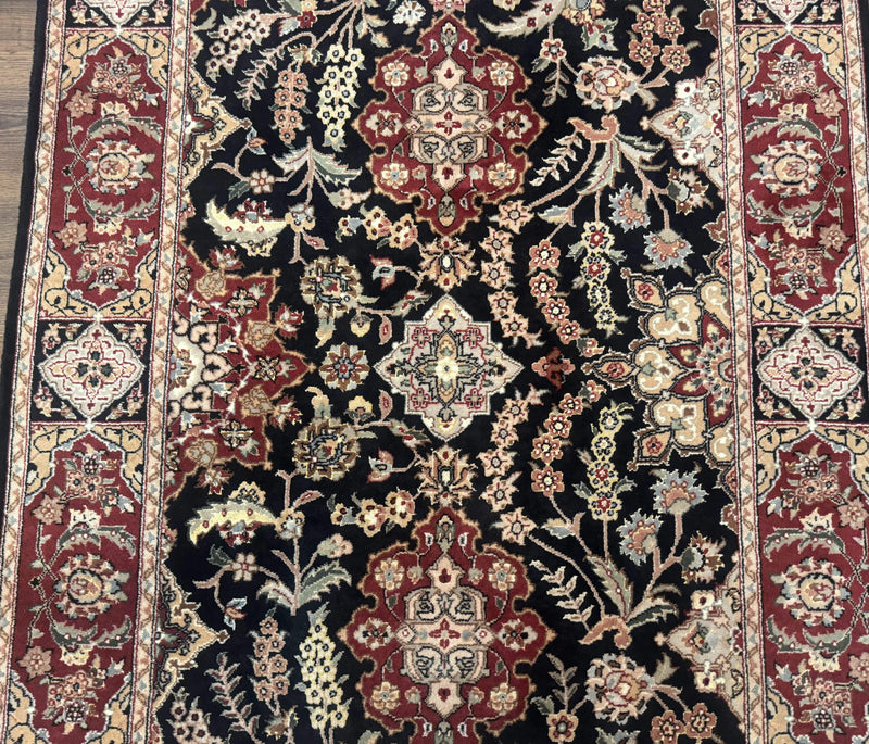 Pak Persian Rug 4x6, Black and Burgundy, Floral Allover, Wool and Silk by Jewel Rugs