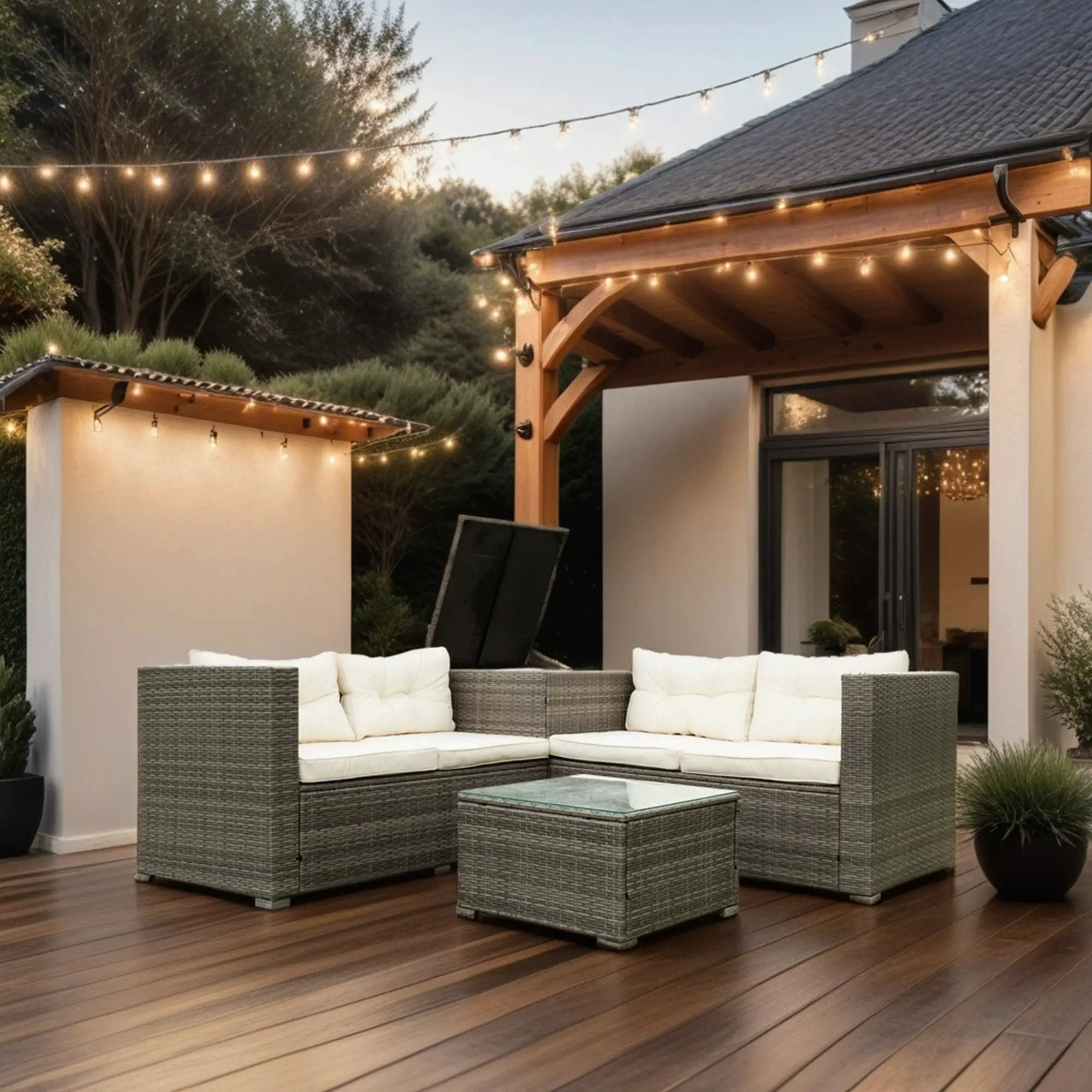 4 Piece Patio Sectional Wicker Rattan Outdoor Furniture Sofa Set With Storage Box by HouseOfZazla