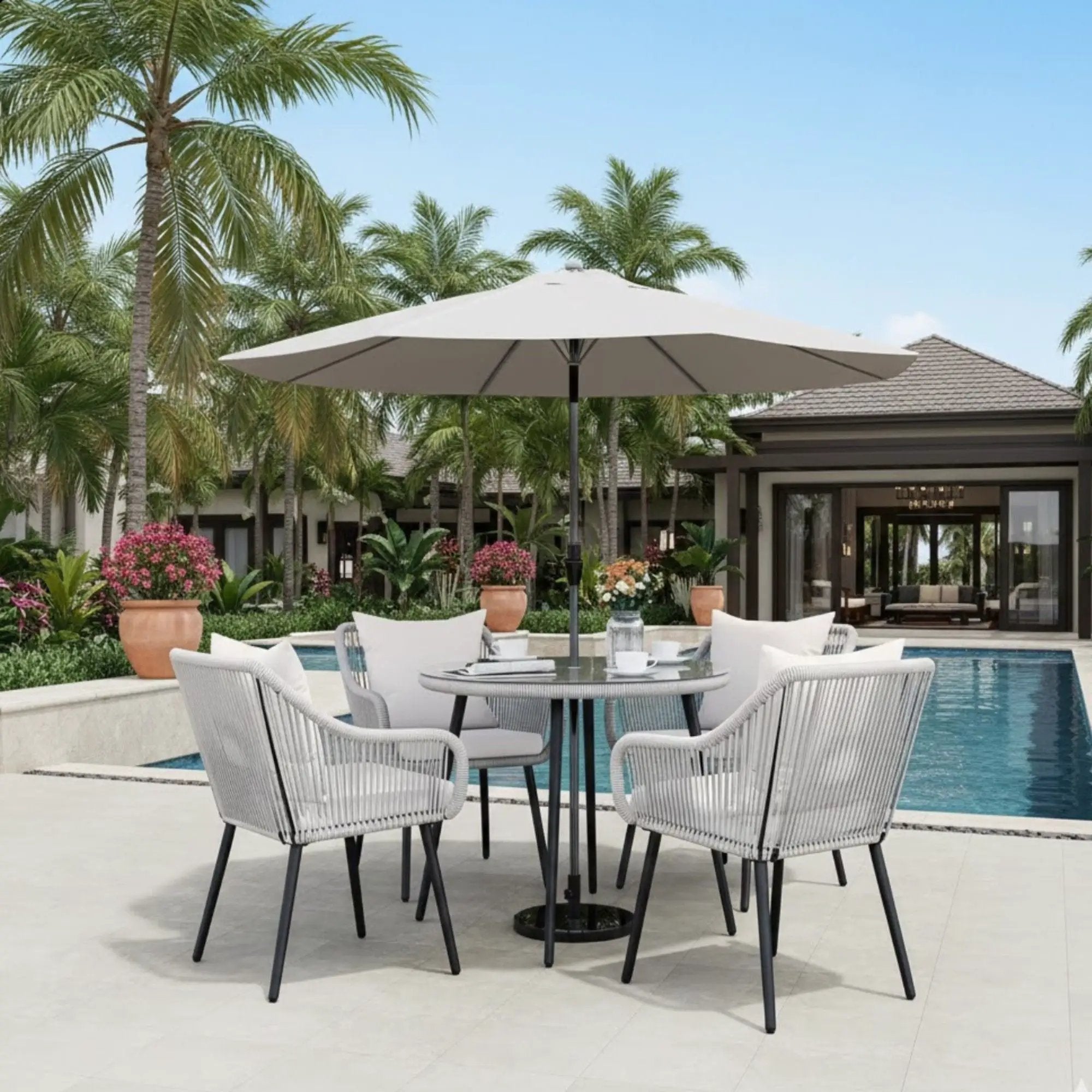 5 Piece Twisted Rattan Patio Dining Set With Table