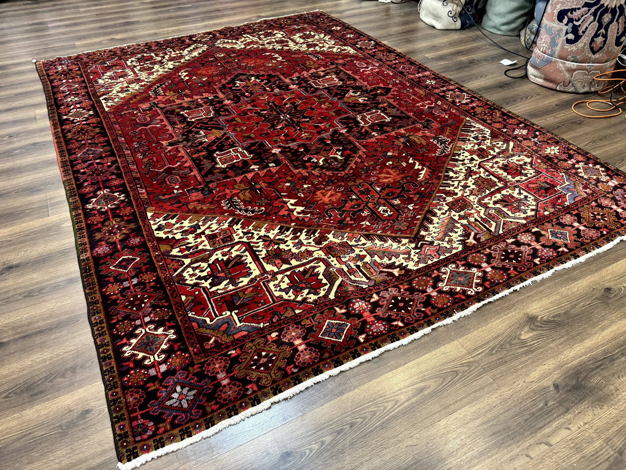 Persian Heriz Rug 8x11, Geometric Design, Red & Cream by Jewel Rugs
