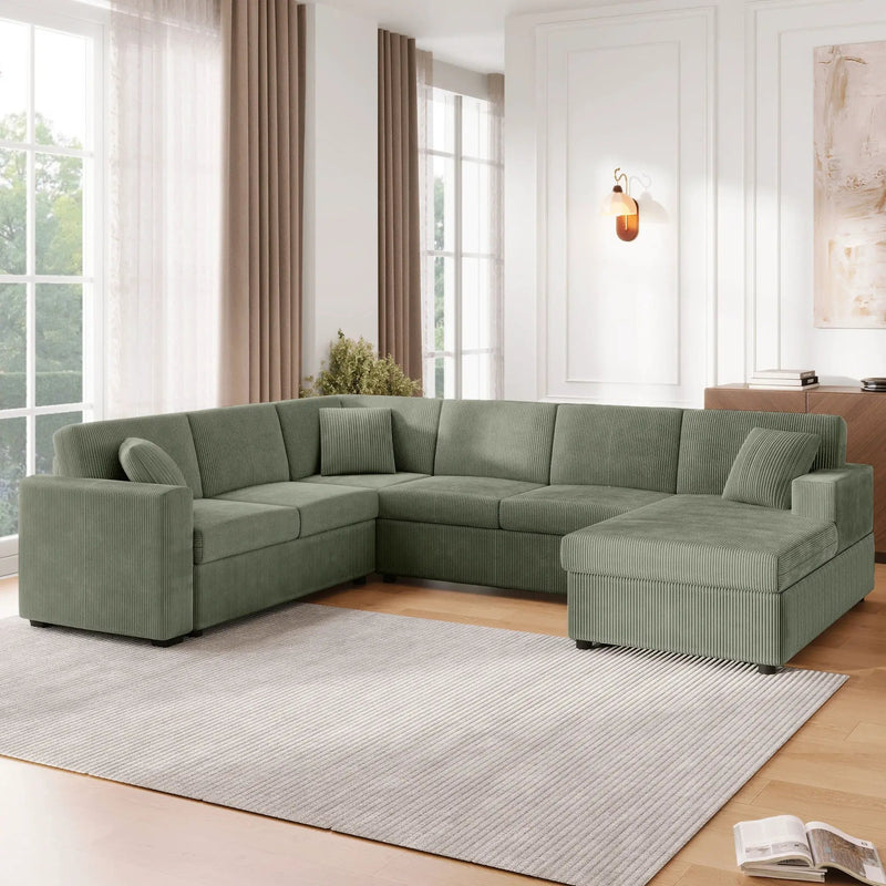 Oversized Sectional U-Shaped Sofa With Chaise Lounge And Three Soft Throw Pillows by Unique Piece Furniture
