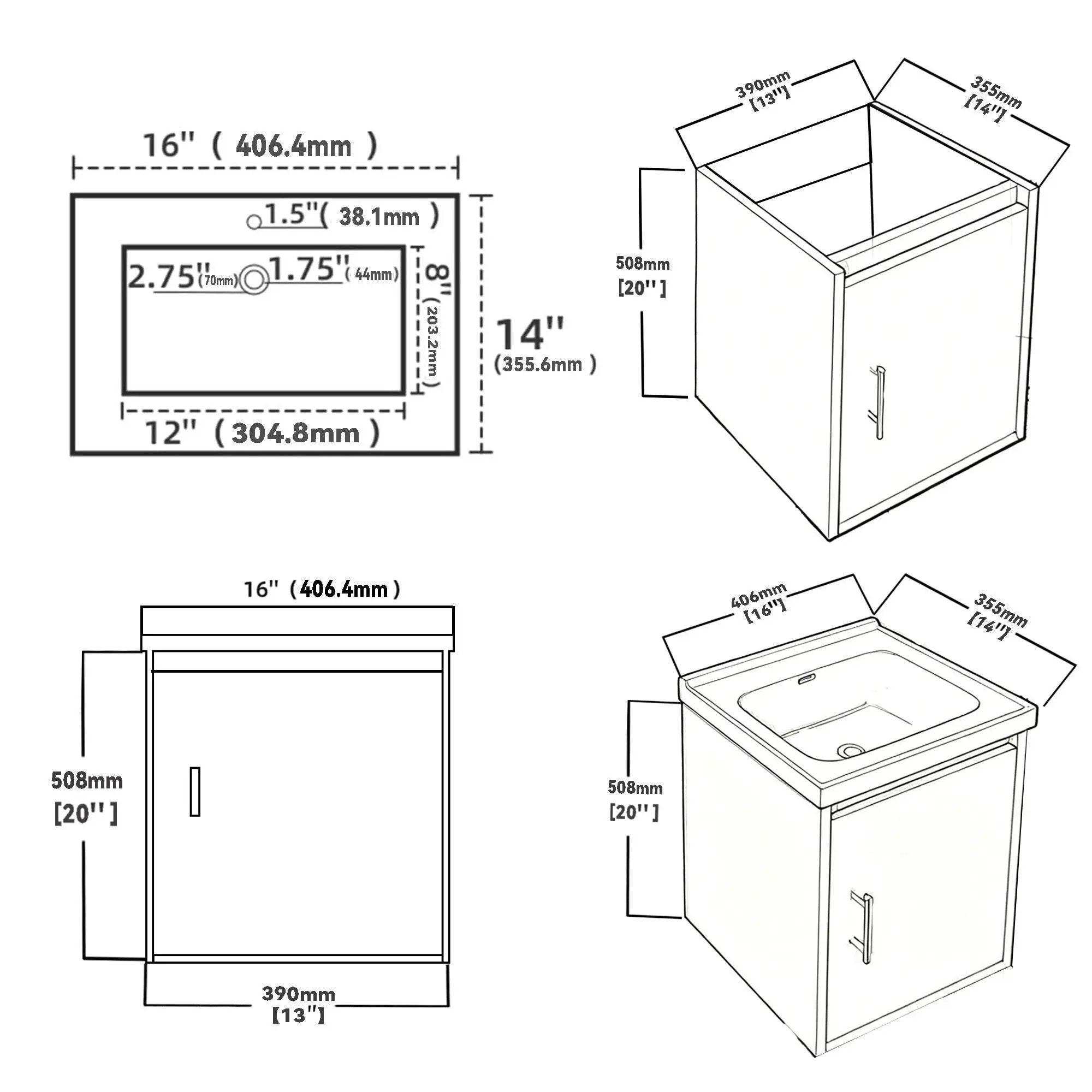 16" Floating Bathroom Vanity, Wall Mounted Plywood Cabinet by HouseOfZazla