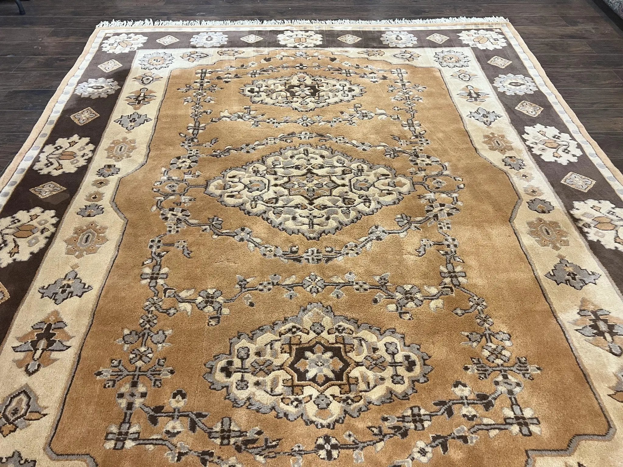 Indian Oushak Rug 8x10, Wool Hand Knotted Vintage Carpet by Jewel Rugs