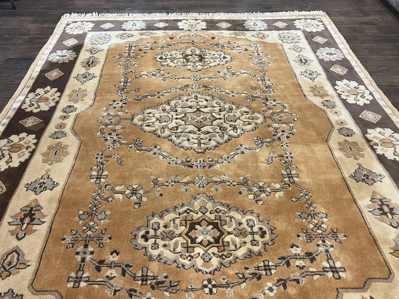 Indian Oushak Rug 8x10, Wool Hand Knotted Vintage Carpet by Jewel Rugs