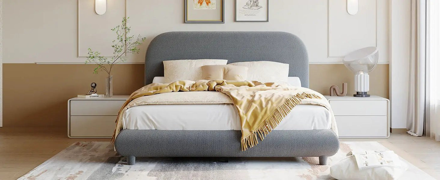 Upholstered Platform Bed With Thick Solid Frame And Stylish Curve-Shaped Design by HouseOfZazla