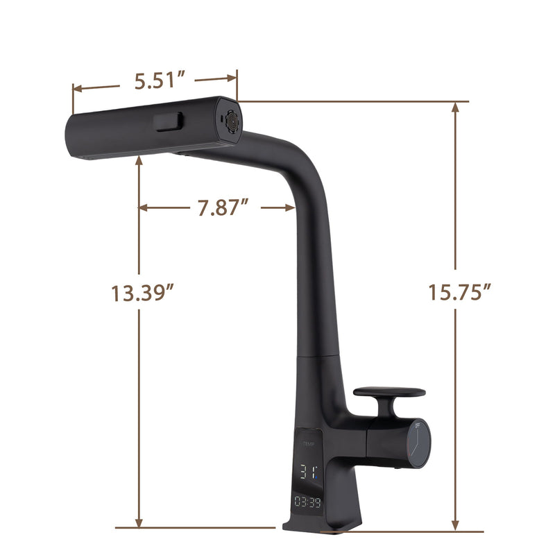 Waterfall Kitchen Faucet With Temperature Display And Pull Down Sprayer by HouseOfZazla
