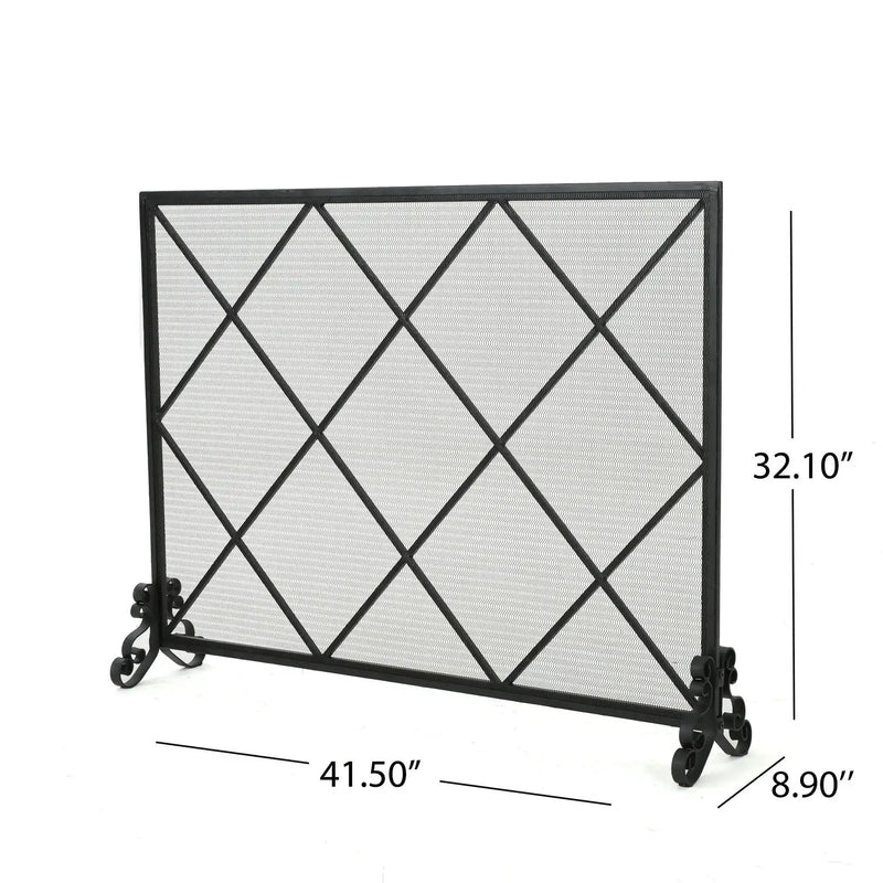 Minimalist Single Panel Iron Fireplace Screen with Diamond Design by HouseOfZazla