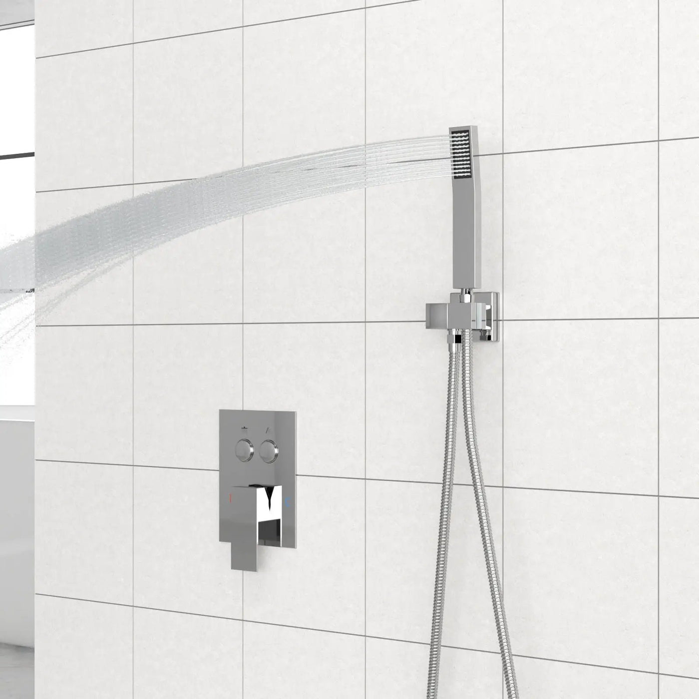 Dual Shower Head System With Square Rain Shower And Rough In Valve by HouseOfZazla