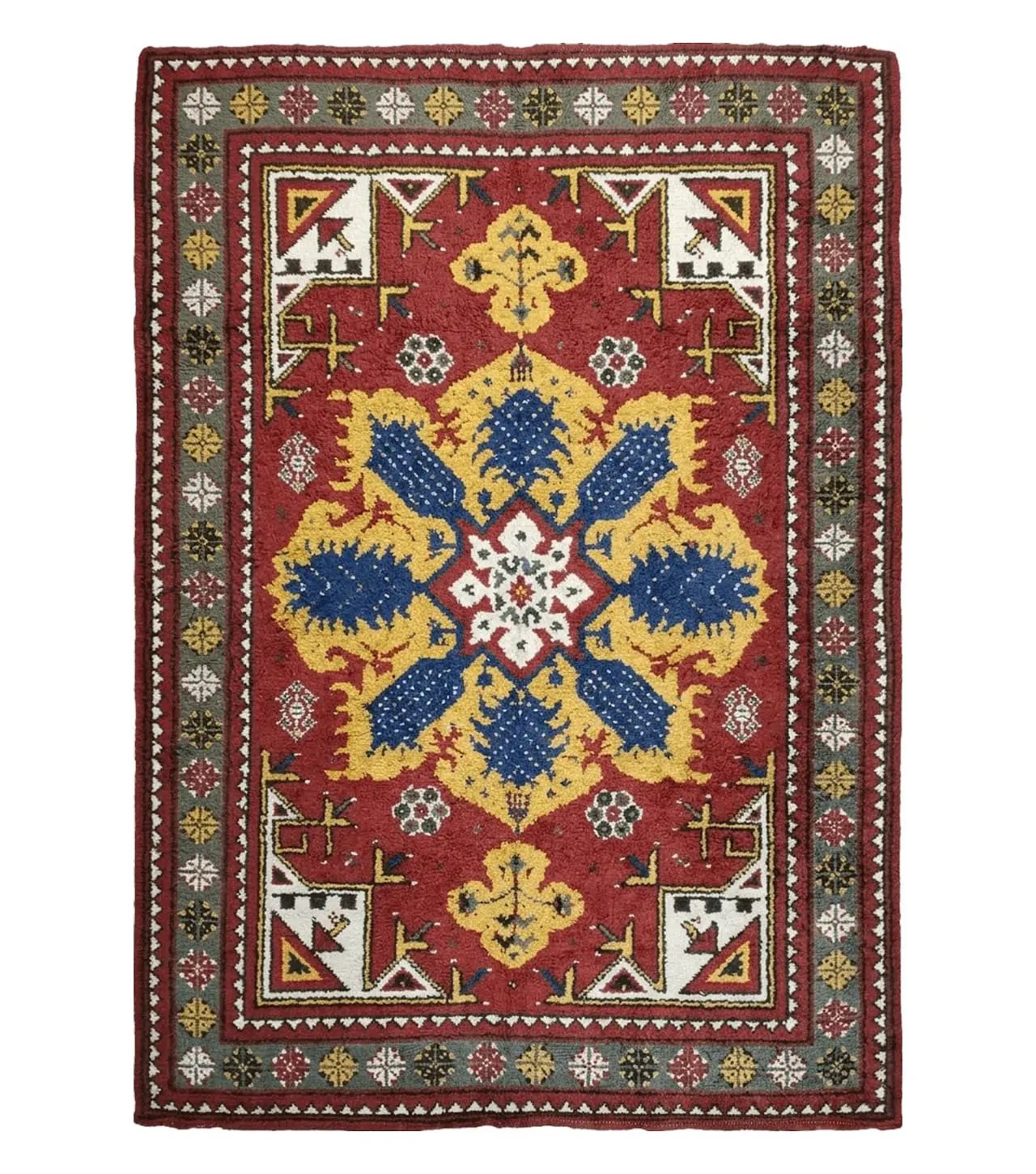 Colorful Moroccan Heriz Rug 6x9, Large Central Medallion, Red Yellow Blue by Jewel Rugs